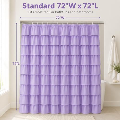 Purple Ruffle Shower Curtain for Bathroom, 72 x 72 inch, 1 Panel