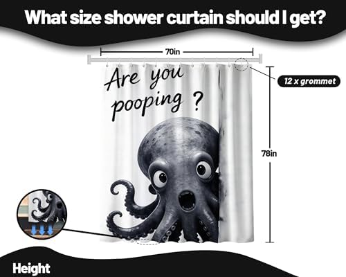 Extra Tall Shower Curtain XL Novelty Octopus, 70 x 78 Inchs
