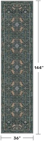 Vintage 3x12 Wide Hallway Runner Rug, Blue Plant & Bird Pattern Floral Design Carpet for Kitchen, Washable Extra Long Runner Rugs for Entrance Floor, Low Pile & Stain Resistant