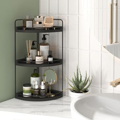 Fixwal 3 Tier Corner Bathroom Countertop Organizer Vanity Wood Shelf Black