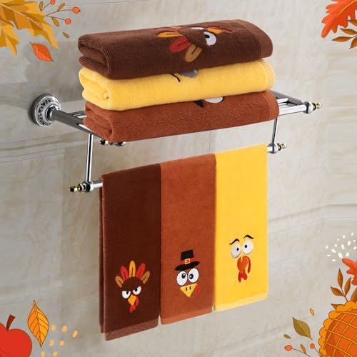 Quera 3 Pack Thanksgiving Turkey Hand Towels Embroidered Towel, Luxury Bathroom Kitchen Decor Set, Tea Towel Drying Baking Cooking Wash Cloth for Thanksgiving Fall Harvest-14×30 Inch