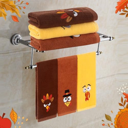 Quera 3 Pack Thanksgiving Turkey Hand Towels Embroidered Towel, Luxury Bathroom Kitchen Decor Set, Tea Towel Drying Baking Cooking Wash Cloth for Thanksgiving Fall Harvest-14×30 Inch