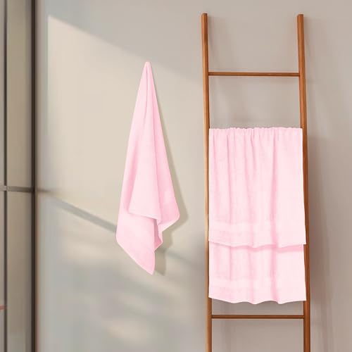 GLAMBURG Premium Cotton 4 Pack Bath Towel Set - 100% Pure Cotton - 4 Bath Towels 27x54 - Ideal for Everyday use - Ultra Soft & Highly Absorbent - Pink