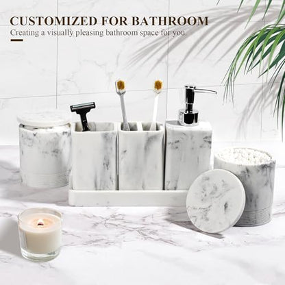 YMXYJM Bathroom Accessories Set, 6 Piece Soap Dispenser Set - Marble White