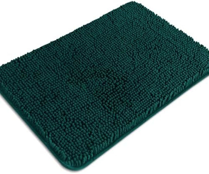 Dark Teal Bathroom Rugs – Absorbent and Washable Bath Mat, Non-Slip, Thick Soft Chenille Bath Rugs for Bathroom Floor, Shower, Sink - 17" x 24"