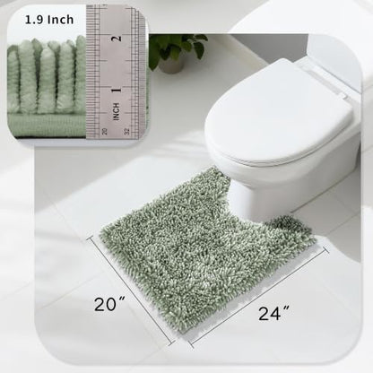Yimobra Toilet Rugs U Shaped Washable, Extra Thick Soft Absorbent Chenille Contour Bathroom Rugs for Toilet 24x20 Inch, Quick Dry Non Slip Toilet Mat for Bath Floor, Sage Green