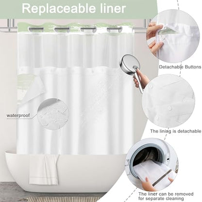 No Hook Shower Curtain with Liner, Green Stripe, 71x74 Inch