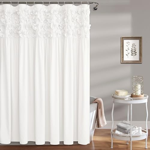 Handmade Bow Tie Shower Curtain, White, 72 x 72 in