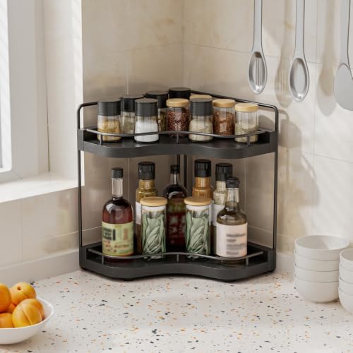 2-Tier Corner Bathroom Counter Organizer, Larger Size, Black