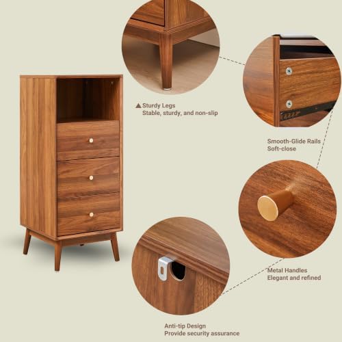 Bifins 37.6“ Tall Bathroom Cabinet with 3 Drawers and Open Shelf