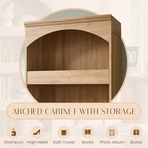 IFBUY 76" Tall 3 Drawers Arched Bathroom Storage Cabinet, Natural