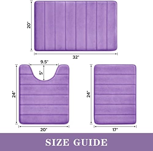 BYSURE Lavender Memory Foam Bathroom Rug Set 3 Piece