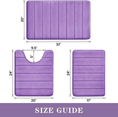 BYSURE Lavender Memory Foam Bathroom Rug Set 3 Piece