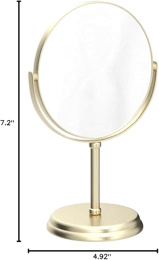 Amazon Basics 360° Rotation Double Sided Vanity Mirror, 1X/5X Magnification, Tabletop Mount, Iron Frame, 7.2"L x 4.92"W, Gold