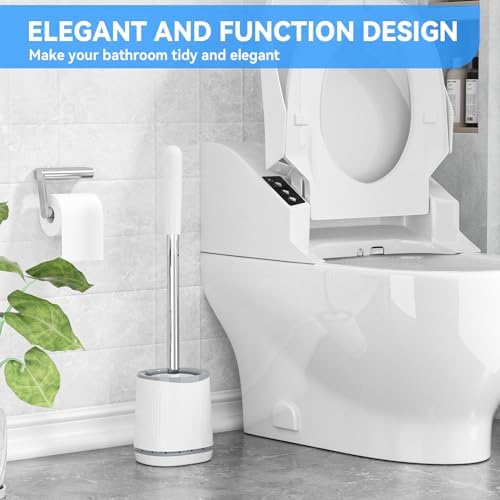 TRENTI Toilet Brush and Holder Set - Bristles Bowl Brush Head with Ventilated Holder, Wall Mounted Compact Set for Bathroom Deep Cleaning