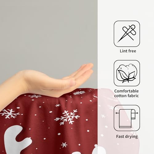 Christmas Reindeer Hand Towels Set of 2, 28x14 Inch Funny Xmas Deer Snowflakes Red Soft Absorbent Tea Towel Washcloths for Kitchen Bathroom Winter Holiday Home Decor and Gifts
