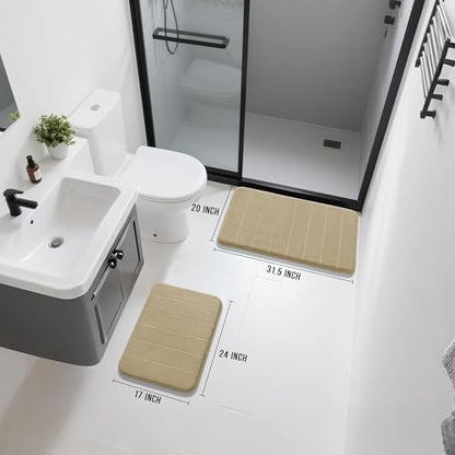 Yimobra Memory Foam Bathroom Mat Set, 31.5 x 20 & 24 x 17 in, Pale Khaki
