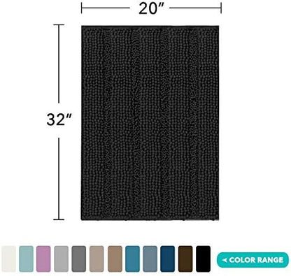 Turquoize Luxury Chenille Bath Rug for Bathroom Rugs Extra Absorbent Bath Mat Non Slip Microfiber Shower Rug for Bathroom Microfiber Shaggy Carpet Rug Size, 20"x 32", Black
