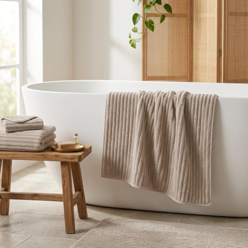 3 Pack Bath Towel Set, 40"x80" Oversized Bath Sheet, Beige
