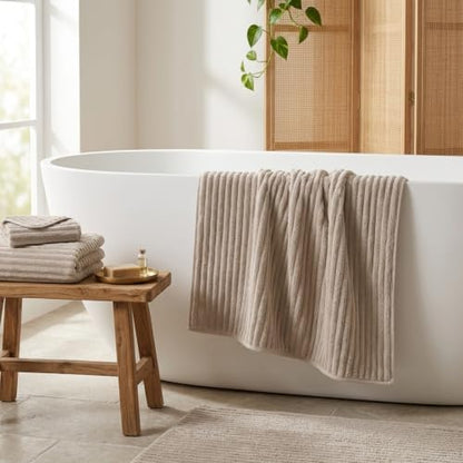 3 Pack Bath Towel Set, 40"x80" Oversized Bath Sheet, Beige