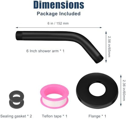 Shower Arm with Flange, 6 Inch, Matte Black