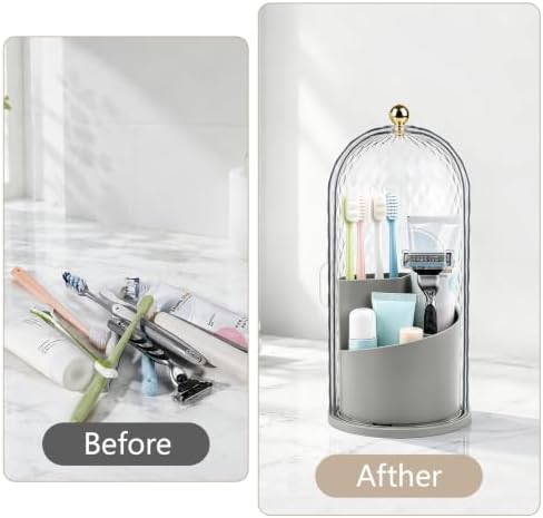 Toothbrush Holder with Cover for Bathroom Countertop, Organizer, Gray