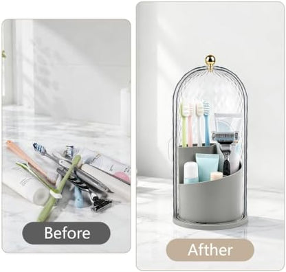 Toothbrush Holder with Cover for Bathroom Countertop, Organizer, Gray