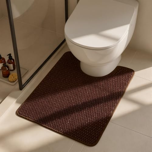 Triohero Toilet Rug, Thin Toilet Rugs U Shaped Washable Non Slip Absorbent Quick Dry Low Pile Toilet Mat, Brown 20"x24" U Shape