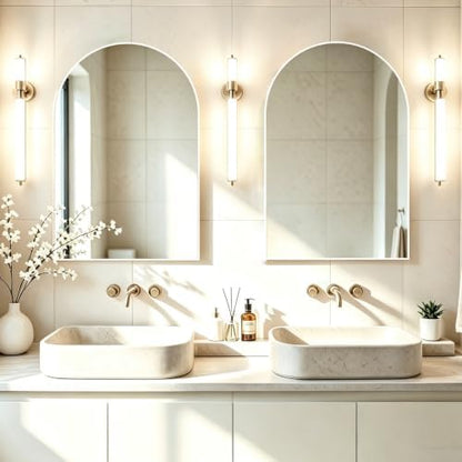 Wall Mounted Mirror, Arched Wall Mirror for Bathroom, 20"x30" Arch Bathroom Mirror with Metal Frame, 2 Pieces White Vanity Mirror Decor for Mantle, Bedroom, Entryway