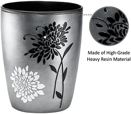 Zahari Home 2pc Erica Bathroom Decor Set Waste Basket for Bathroom & Tissue Cover Modern Classic Decor Stylish Unique Design Beautiful Grey Bathroom Accessories Set