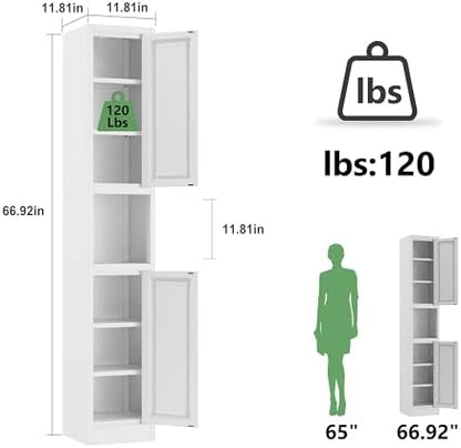 Ckzbx Tall Narrow Storage Cabinet 66.93" H Tall Bathroom Cabinets Metal Pantry Cabinet, 4 Adjustable Shelves for Kitchen, Home Office, Living Room, Dinning Room (12 inches Wide White)