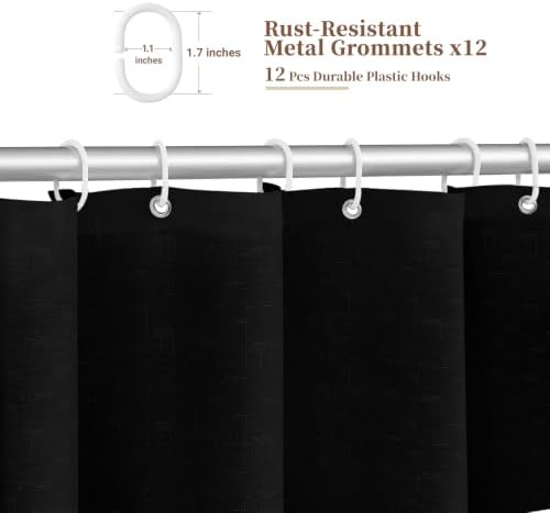 BTTN Extra Long Boho Scalloped Linen Textured Shower Curtain, 72x96, Black