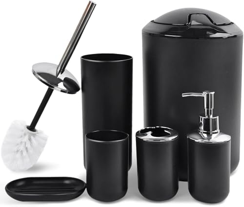 CERBIOR Bathroom Accessories Set 6 Piece Bath Ensemble, Shiny Black