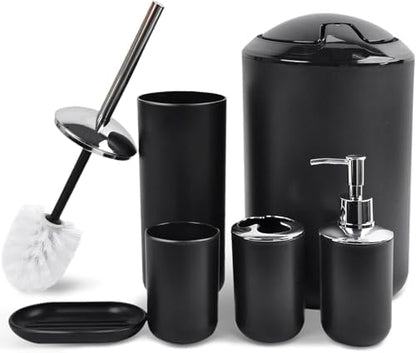 CERBIOR Bathroom Accessories Set 6 Piece Bath Ensemble, Shiny Black