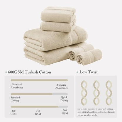 Madison Park 100% Turkish Cotton 600 GSM Bath Towel Set, 6 Piece, Sand