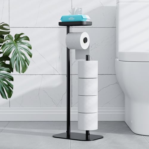 Kitsure Metal Toilet Paper Holder Free Standing, Large, Black
