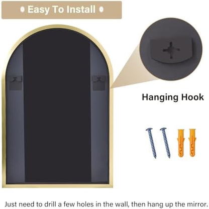 HARRITPURE 16"x24" Arched Bathroom Mirror - Gold Wall Mounted Mirror - Black Arch Mirror - Aluminum Alloy Frame Bathroom Mirror Living Room, Bedroom, Bathroom and Entryway
