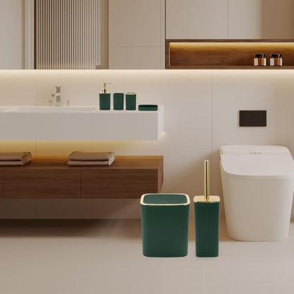 6PCS Bathroom Accessories Set, Dark Green Bathroom Set for Boho Decor