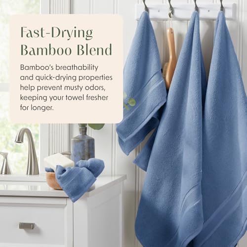 Springtree Home Luxury Bamboo Rayon Plush Bath Towel Set | 4-Pack | Blue
