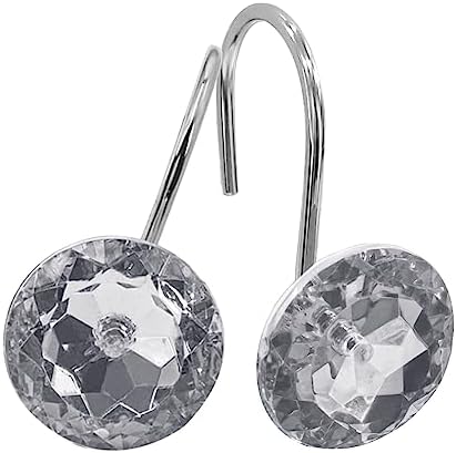Grey Diamond Crystal Bling Shower Curtain Hooks Rings for Bathroom,12PCS
