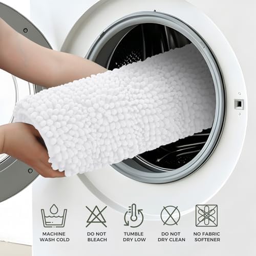 Bcoimo Bath Rug Mat,White Chenille High Absorbent Long Bathroom Runner Rugs