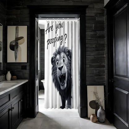 Small Stall Shower Curtain Rv are You Pooping Lion, 48 x 72 Inchs