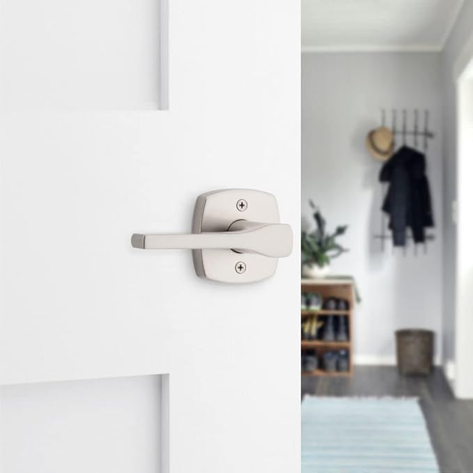 Kwikset Tripoli Lever Interior Passage Door Handle, Lever for Closet and Hallway Doors, Reversible Non-Locking Handle Lever, Satin Nickel, with Microban Protection (Pack of 6)