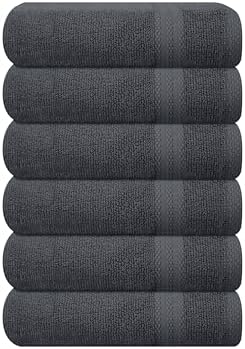 GLAMBURG Ultra Soft 6-Piece Hand Towel Set 16x28-100% Ringspun Cotton - Durable & Highly Absorbent Hand Towels - Ideal for use in Bathroom, Kitchen, Gym, Spa & General Cleaning - Charcoal Grey