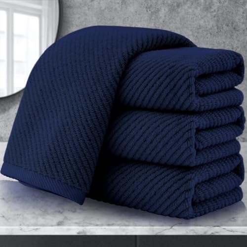 VOOVA & MOVAS Hand Towels 4PC, 100% Cotton, 18x28 in, Navy Blue