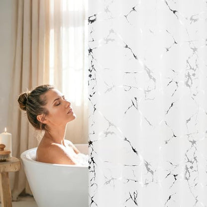 Premium White Marble Pattern Shower Curtain - Durable Water-Resistant Fabric Bath Curtain, 72x72 Inches with Rust-Proof Hooks, Stylish Decor for Nordic/Ins-Style Bathrooms