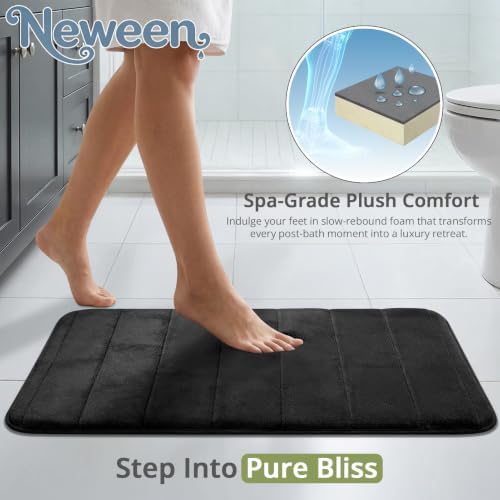 Neween Bathroom Rugs Set 3 Piece, Absorbent Memory Foam Bath Mat, Black