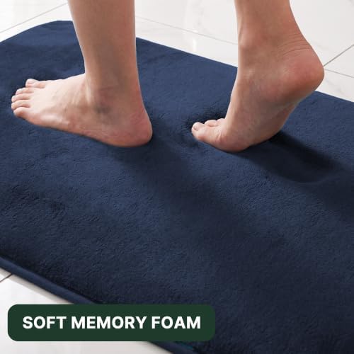H.VERSAILTEX Bath Mat Memory Foam Set Bathroom Rug Set Flannel Velvety Extra Soft and Absorbent Non Slip Rugs for Bathroom/Bedroom Washable(47"x 17" + 17"x 24" + 20"x 24"U-Shaped, Navy)