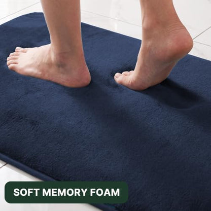 H.VERSAILTEX Bath Mat Memory Foam Set Bathroom Rug Set Flannel Velvety Bath Mat Luxury Extra Soft and Absorbent Non Slip Rugs for Bathroom/Bedroom Washable(Curved Set 24"x 36" Plus 20"x 24"U, Navy)