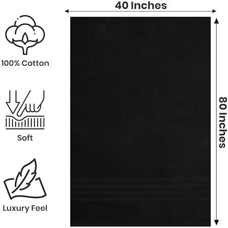 Pack of 2 Jumbo Bath Sheet 40 x 80 Inches, Extra Large Lightweight & Quick Dry Bath Towel, Super Soft & Highly Absorbent – 100% Cotton, Perfect to Wrap Yourself in – Black